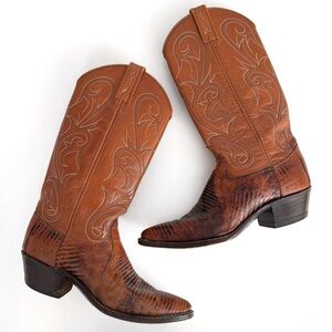 Vintage Dan Post Cowgirl Boots Snakeskin Lizard Python Tan Coastal Cowgirl